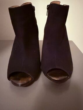 Ann Taylor Black Suede Peep-Toe Ankle Booties